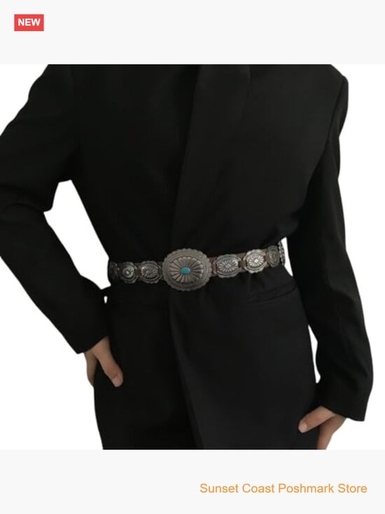 Western Concho Belt with Antique Silver Buckle Faux Leather for Jeans Dresses main image 6